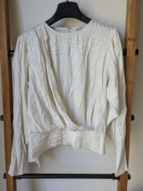 Ronny Kobo Collection Cream Draped Wrap-Front Long Sleeve Blouse With Cape